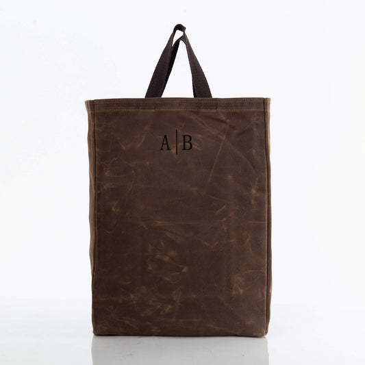 Personalized Waxed Canvas Market Tote for Fresh Finds, Khaki personalized front