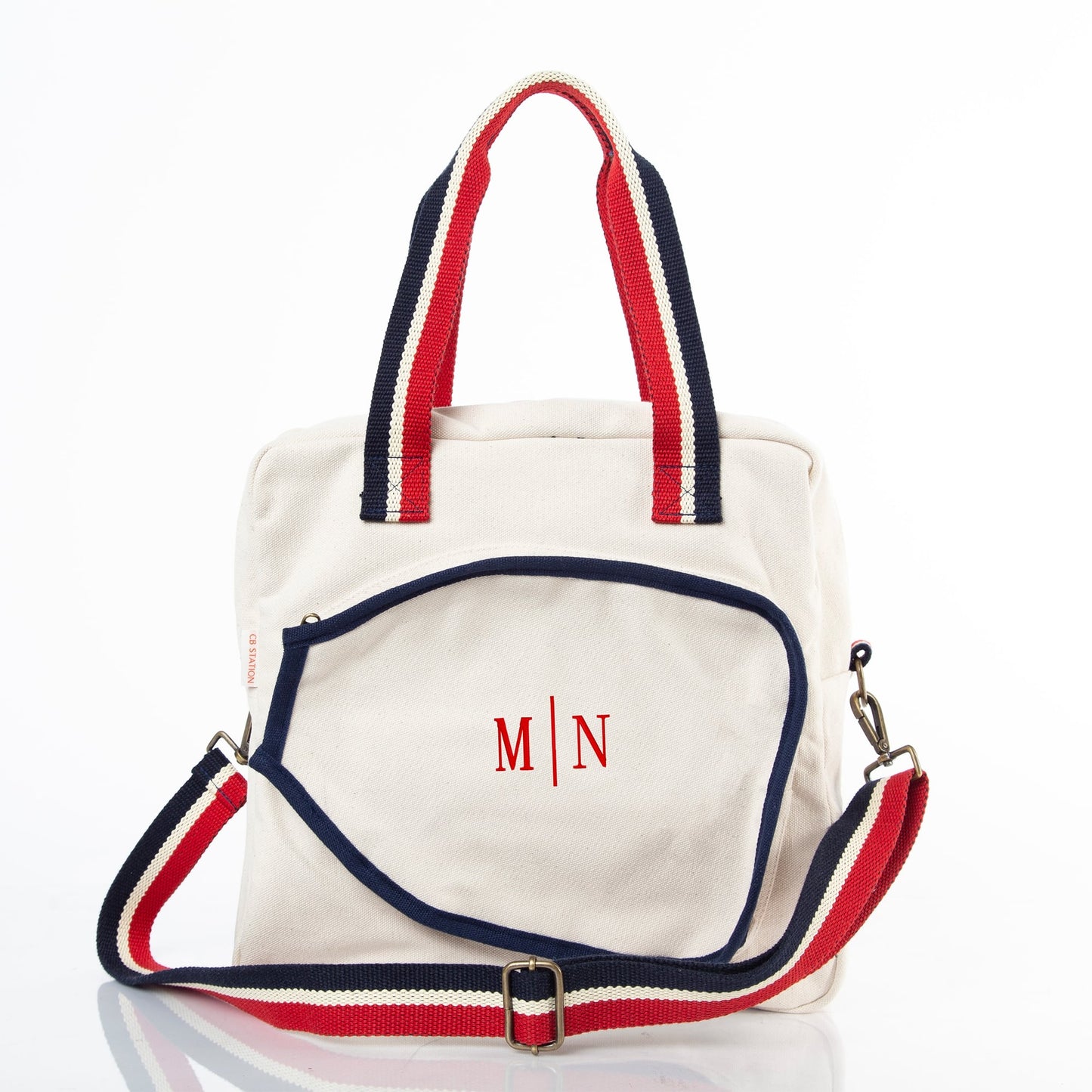 Personalized Pickleball Bag for Game Day, Natural w/ red handles personalized front