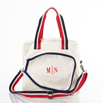 Personalized Pickleball Bag for Game Day, Natural w/ red handles personalized front