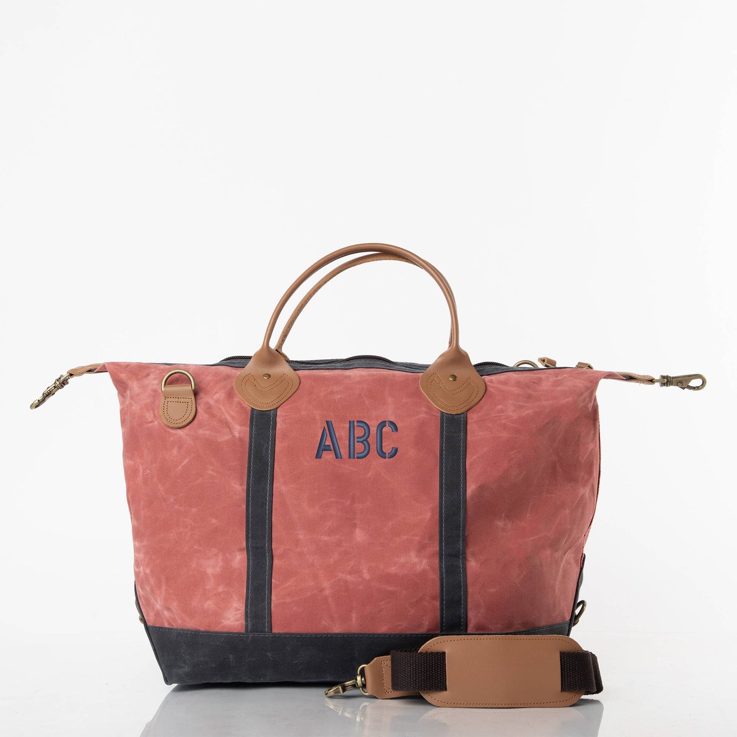 Personalized Waxed Weekender Bag for Short Getaways, Nautical Red personalized front