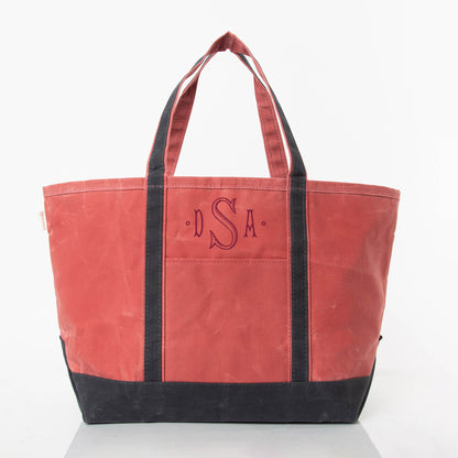 Personalized Waxed Large Classic Tote for Everyday Carry, Nautical Red personalized front