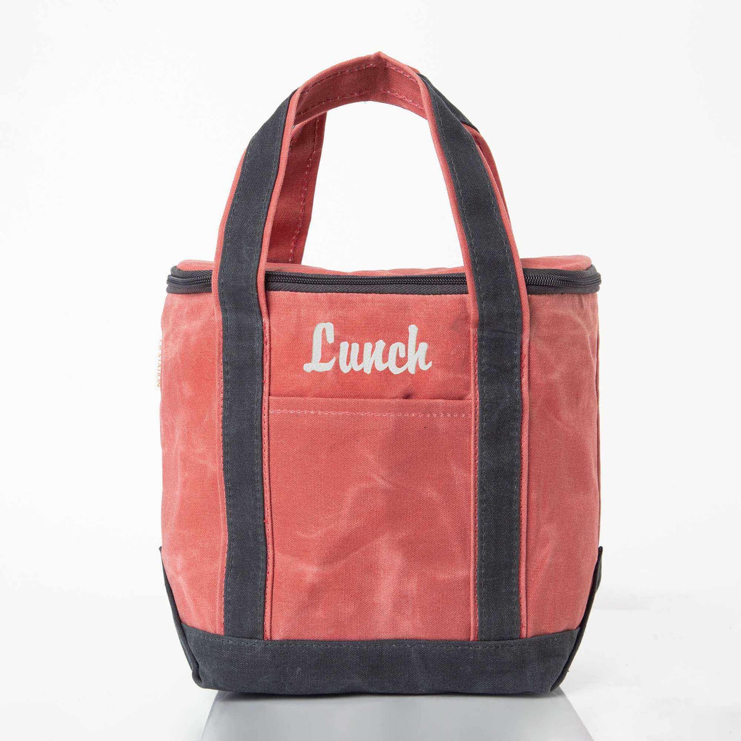 Personalized Small Waxed Lunch Cooler for Fresh Lunches, Nautical Red personalized front