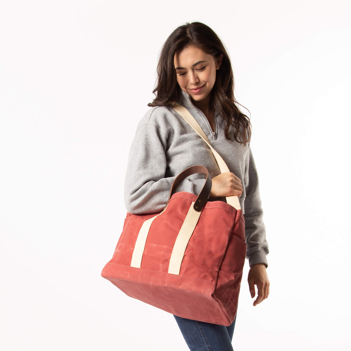 Personalized Waxed Commute Tote for Everyday Carry, Nautical Red alternate view 4
