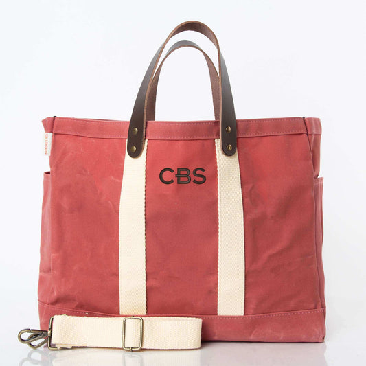 Personalized Waxed Commute Tote for Everyday Carry, Nautical Red personalized front
