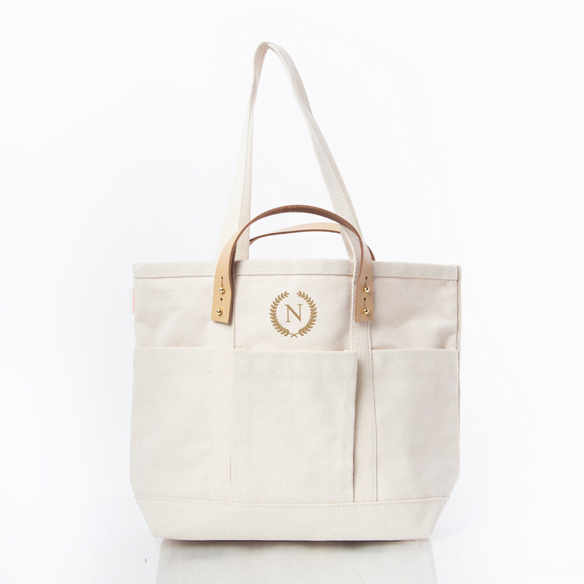 Personalized CanvasCraft Leather Tote for Everyday Carry, Natural personalized front