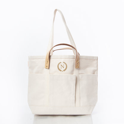 Personalized CanvasCraft Leather Tote for Everyday Carry, Natural personalized front