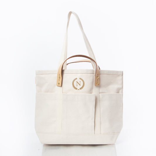 Personalized CanvasCraft Leather Tote for Everyday Carry, Natural personalized front