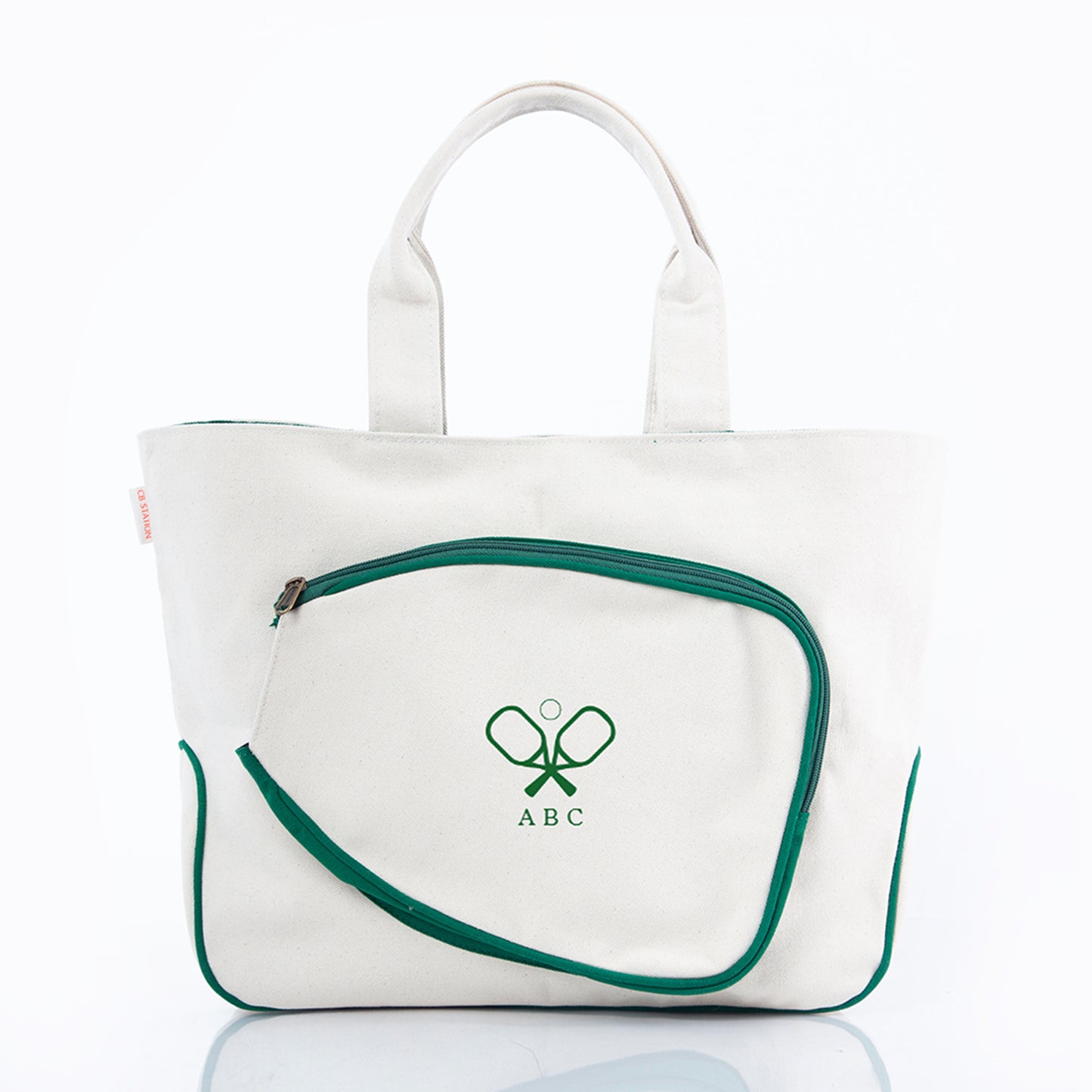 Personalized Pickleball Bag for Game Day, Natural & Emerald personalized front