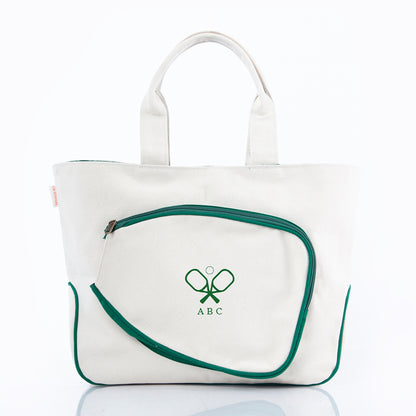 Personalized Pickleball Bag for Game Day, Natural & Emerald personalized front
