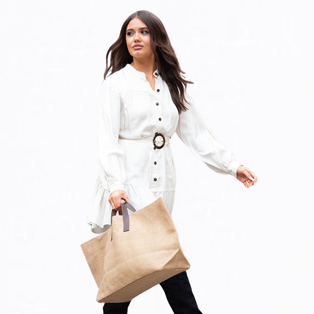 Personalized Natural Fiber & Leather Tote for Everyday Carry, Jute alternate view 3