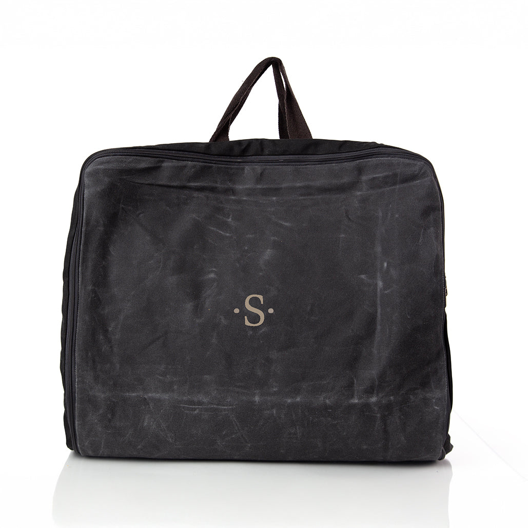 Personalized Waxed Garment Bag for Sharp Arrivals, Black personalized front