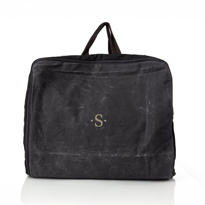 Personalized Waxed Garment Bag for Sharp Arrivals, Black personalized front