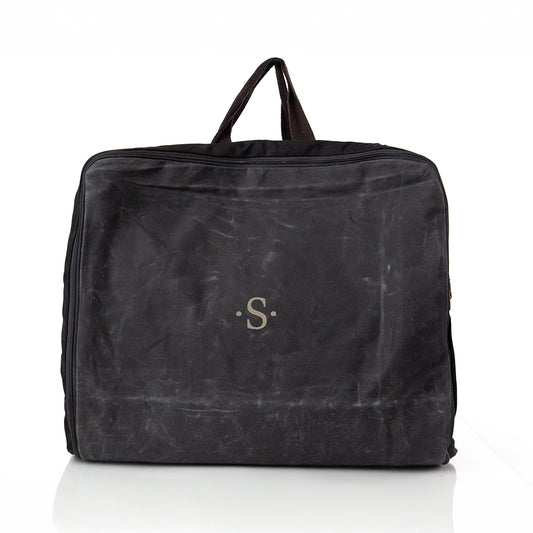 Personalized Waxed Garment Bag for Sharp Arrivals, Black personalized front