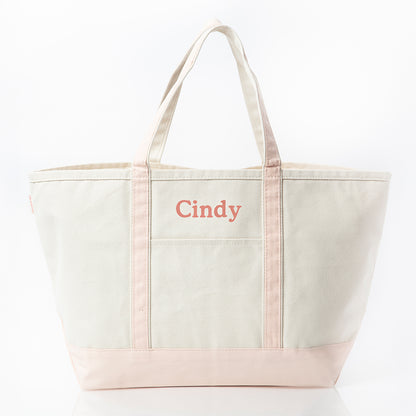 Personalized Large Classic Tote for Everyday Carry, Powder Pink personalized front