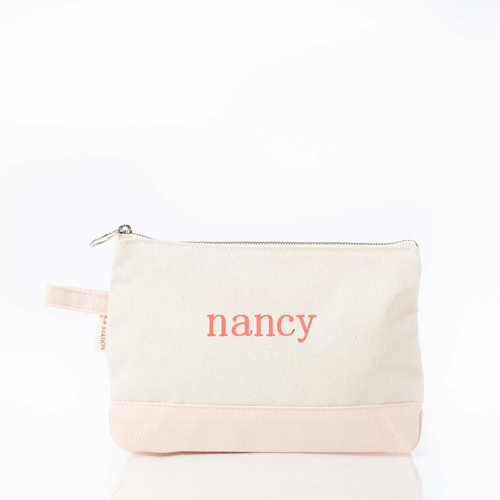 Personalized Makeup Bag for Beauty on the Go, Powder Pink personalized front