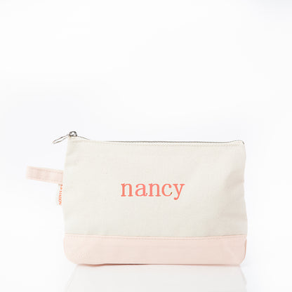 Personalized Makeup Bag for Beauty on the Go, Powder Pink personalized front