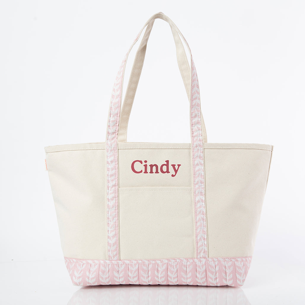 Personalized Block Print Classic Tote for Everyday Carry, Powder Pink (14in H x 25in) personalized front