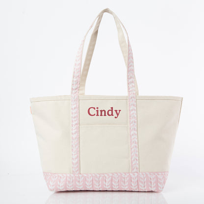 Personalized Block Print Classic Tote for Everyday Carry, Powder Pink (14in H x 25in) personalized front