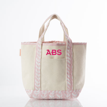 Personalized Block Print Handy Open Tote for Everyday Carry, Powder Pink personalized front
