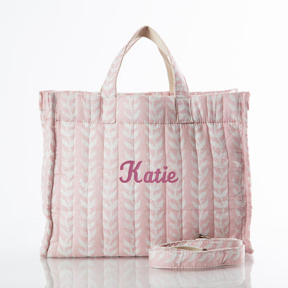 Personalized Block Print Tote for Everyday Carry, Powder Pink personalized front