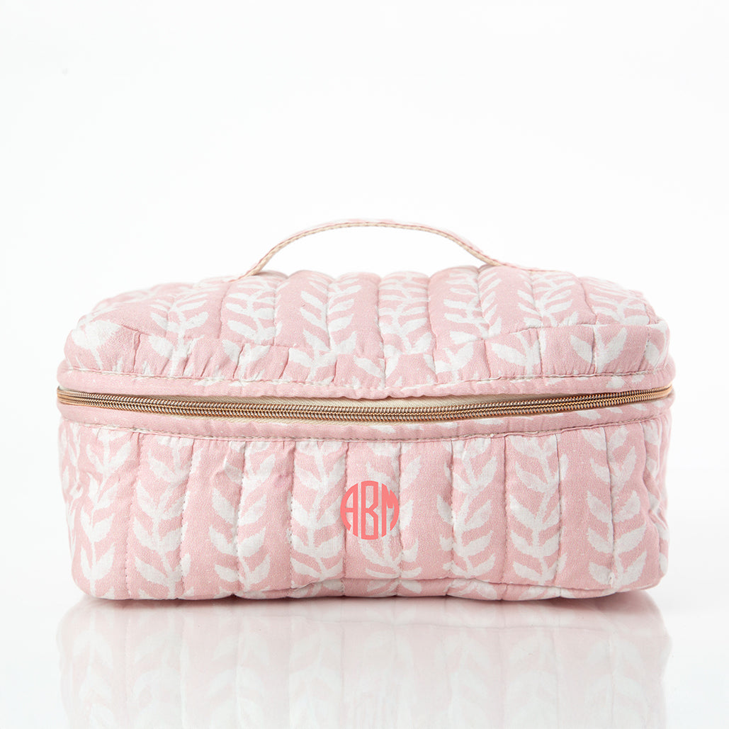 Personalized Block Print Train Case for Pretty Keepsakes, Powder Pink personalized front