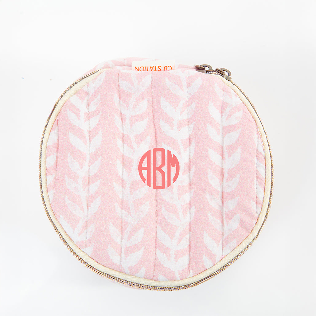 Personalized Block Print Circle Case for Pretty Keepsakes, Powder Pink personalized front