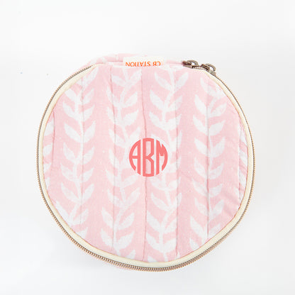 Personalized Block Print Circle Case for Pretty Keepsakes, Powder Pink personalized front