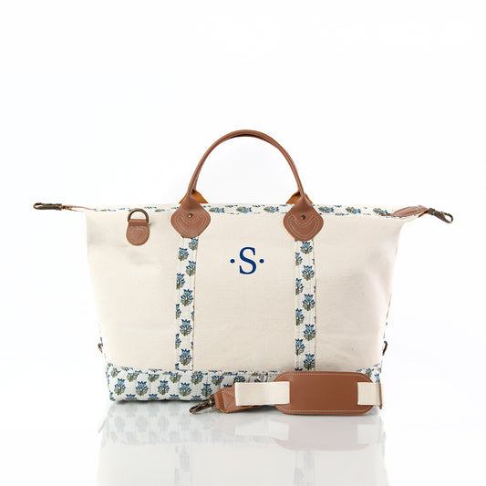 Personalized Block Print Weekender Bag for Short Getaways, Aqua personalized front