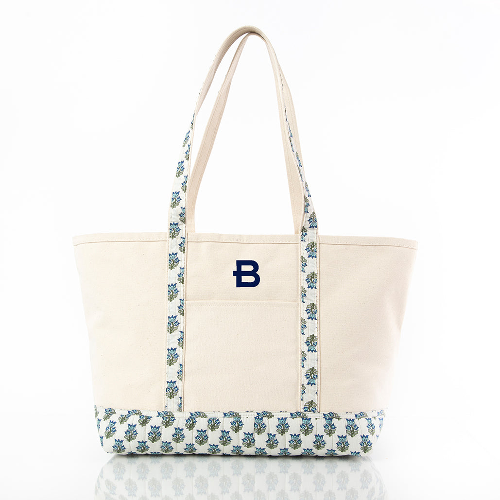 Personalized Block Print Classic Tote for Everyday Carry, Aqua (14in H x 25in) personalized front