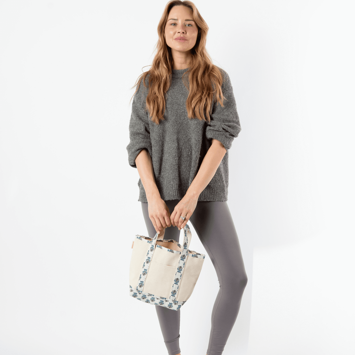 Personalized Block Print Handy Open Tote for Everyday Carry, Aqua alternate view 3