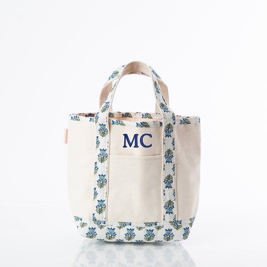 Personalized Block Print Handy Open Tote for Everyday Carry, Aqua personalized front