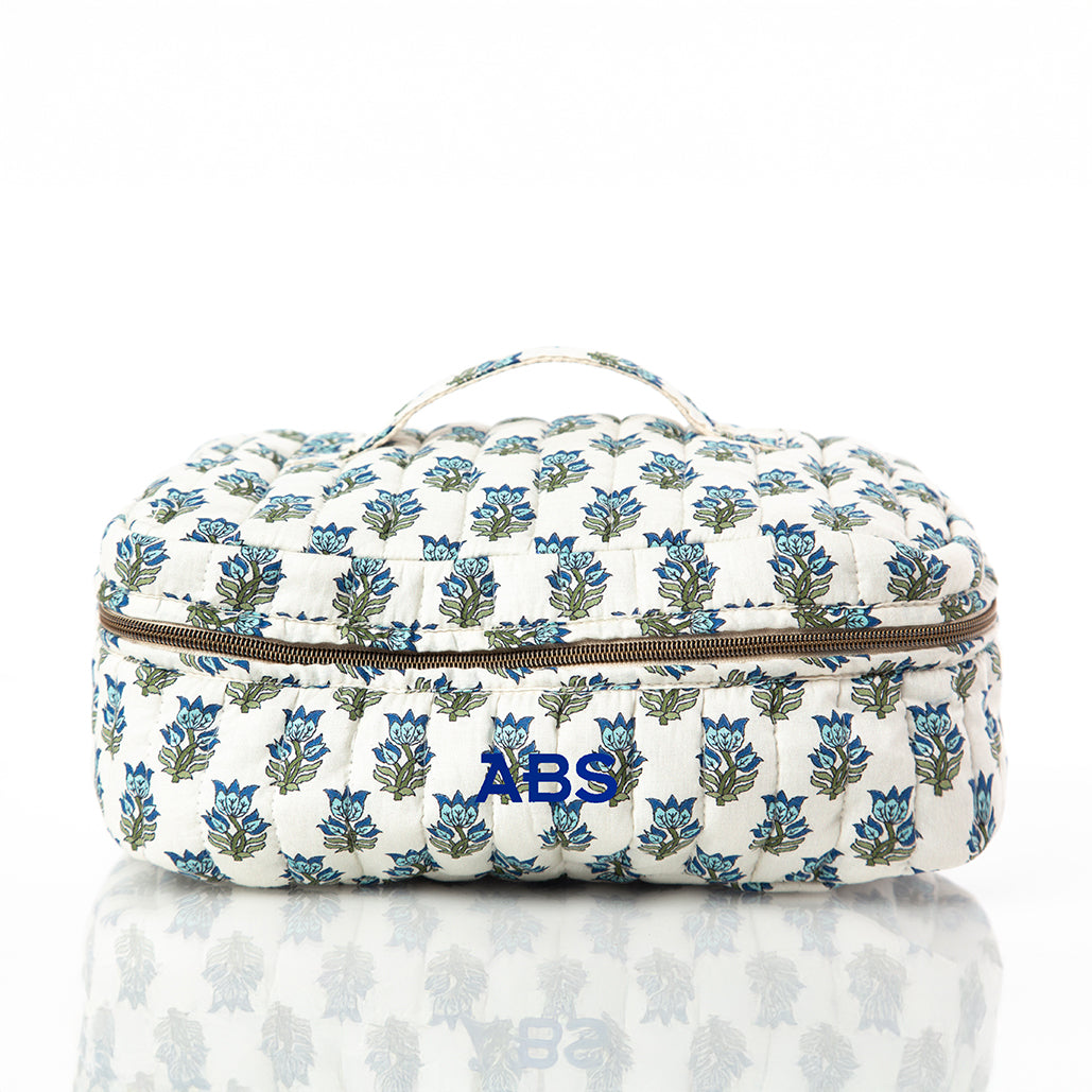 Personalized Block Print Train Case for Pretty Keepsakes, Aqua personalized front