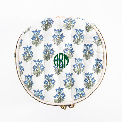 Personalized Block Print Circle Case for Pretty Keepsakes, Aqua personalized front