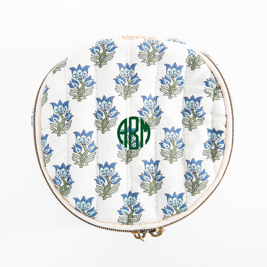 Personalized Block Print Circle Case for Pretty Keepsakes, Aqua personalized front