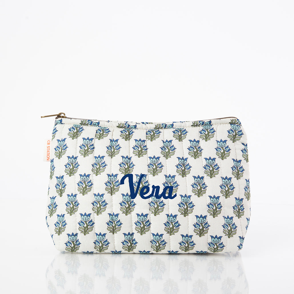 Personalized Block Print Clutch Bag for Date Night, Aqua personalized front