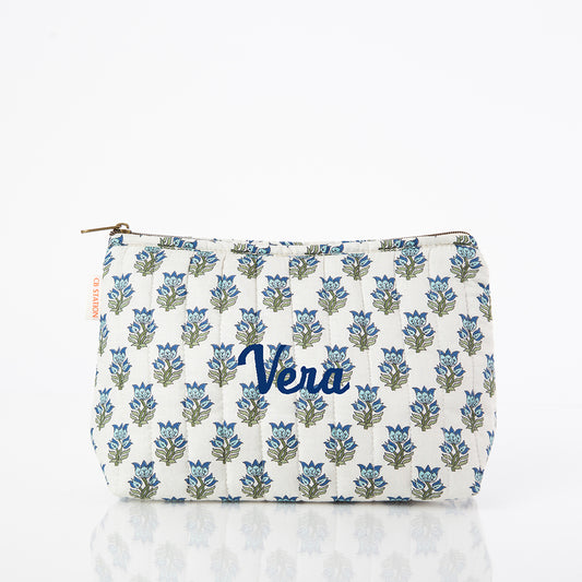 Personalized Block Print Clutch Bag for Date Night, Aqua personalized front
