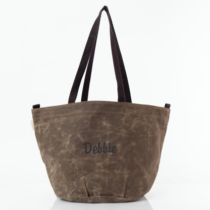 Personalized Waxed Industrial Tote for Everyday Carry, Olive personalized front