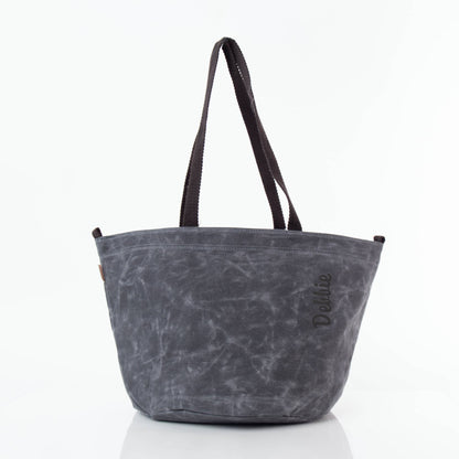 Personalized Waxed Industrial Tote for Everyday Carry, Slate personalized front