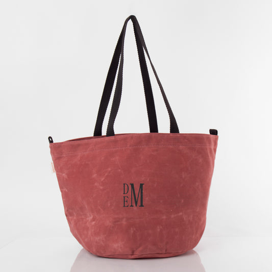 Personalized Waxed Industrial Tote for Everyday Carry, Nautical Red personalized front
