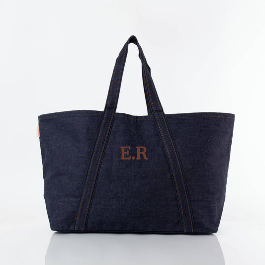 Personalized Heritage Denim Tote for Everyday Carry, Dark Denim personalized front