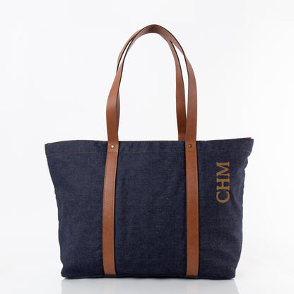 Personalized Heritage Denim Weekender Bag for Short Getaways, Dark Denim personalized front