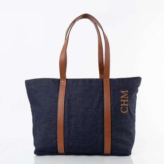 Personalized Heritage Denim Weekender Bag for Short Getaways, Dark Denim personalized front