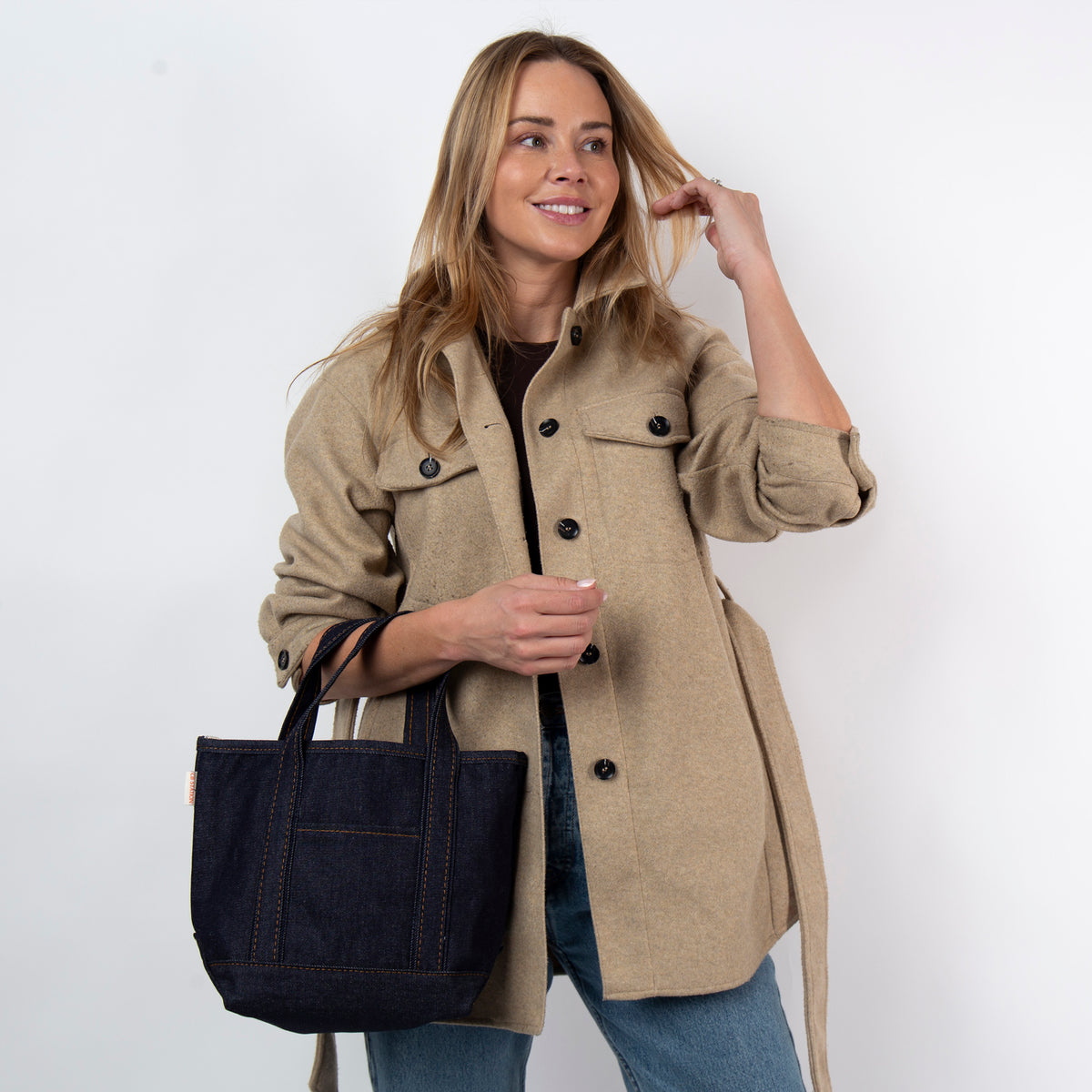 Personalized Heritage Denim Open Top Tote for Everyday Carry, Dark Denim alternate view 3