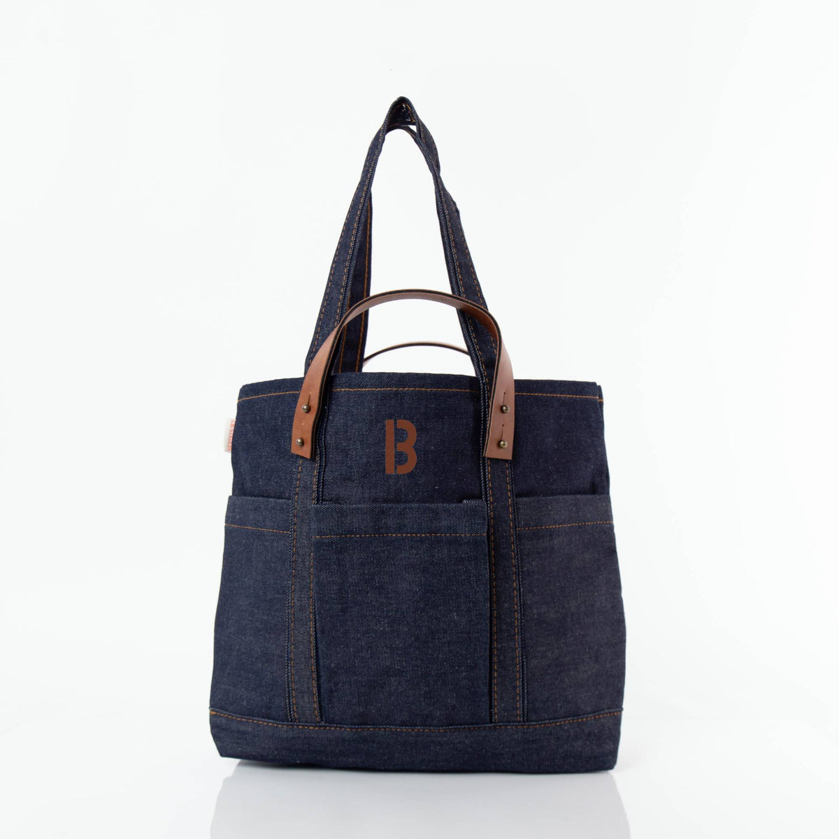 Personalized Heritage Denim Crafted Tote for Everyday Carry, Dark Denim personalized front