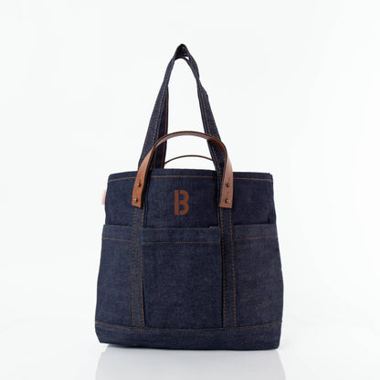 Personalized Heritage Denim Crafted Tote for Everyday Carry, Dark Denim personalized front