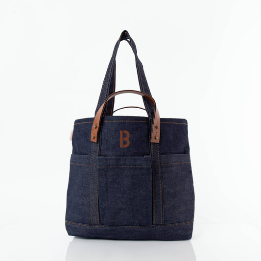 Personalized Heritage Denim Crafted Tote for Everyday Carry, Dark Denim personalized front