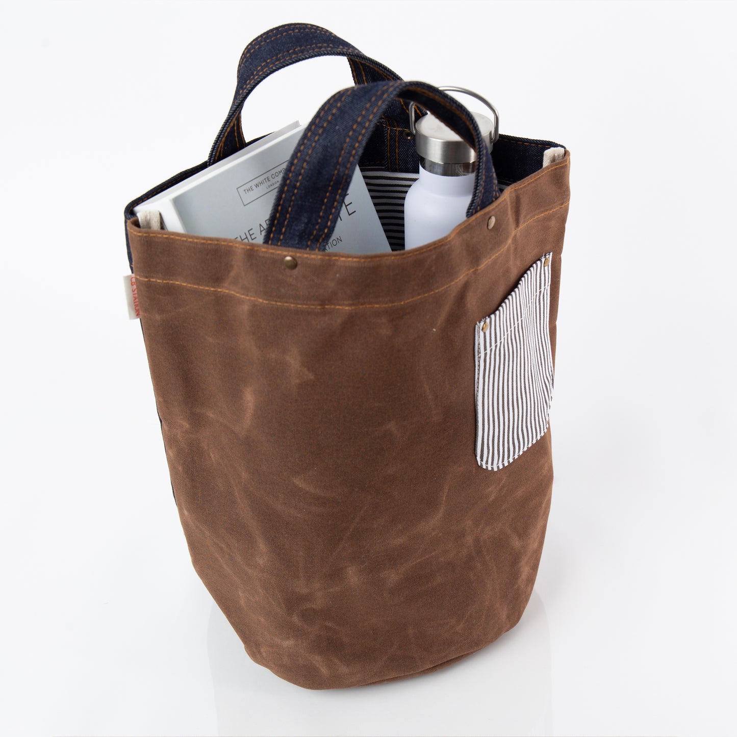 Personalized Heritage Waxed Bucket Tote for Everyday Carry, Khaki & Dark Denim alternate view 2