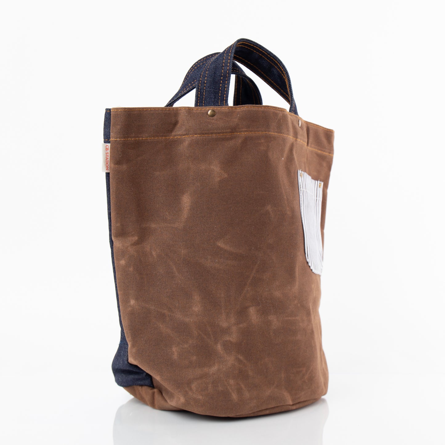 Personalized Heritage Waxed Bucket Tote for Everyday Carry, Khaki & Dark Denim alternate view 3