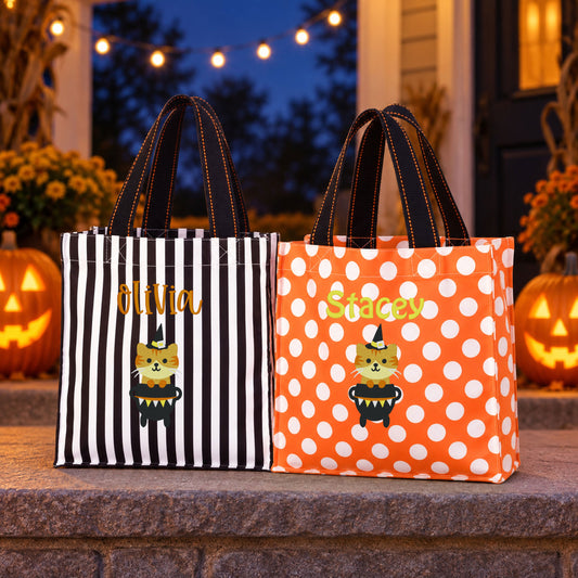 Personalized Halloween Trick-or-Treat Bag, Cat Witch Caldron