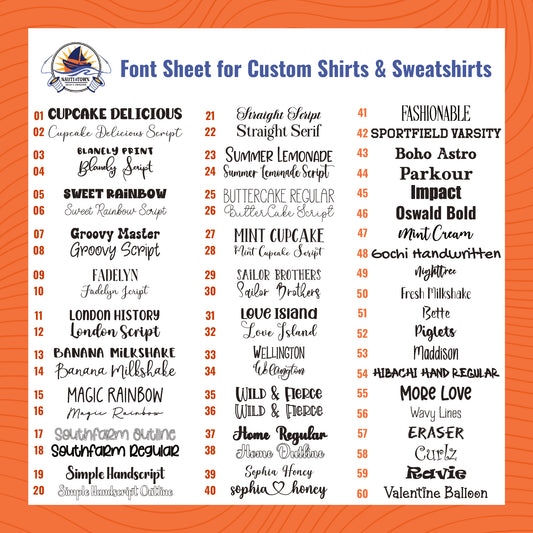 Print Font Preview & Design, Front or Back